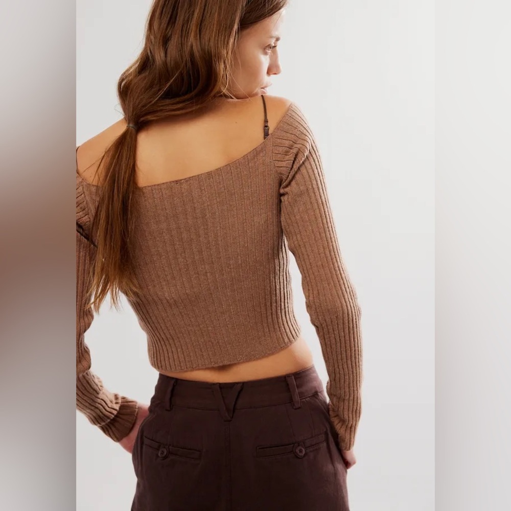 Free People Madeline Off The Shoulder Sweater in Brown Size Large NWT